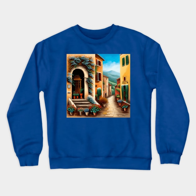 Village Street in Tuscany Crewneck Sweatshirt by bragova